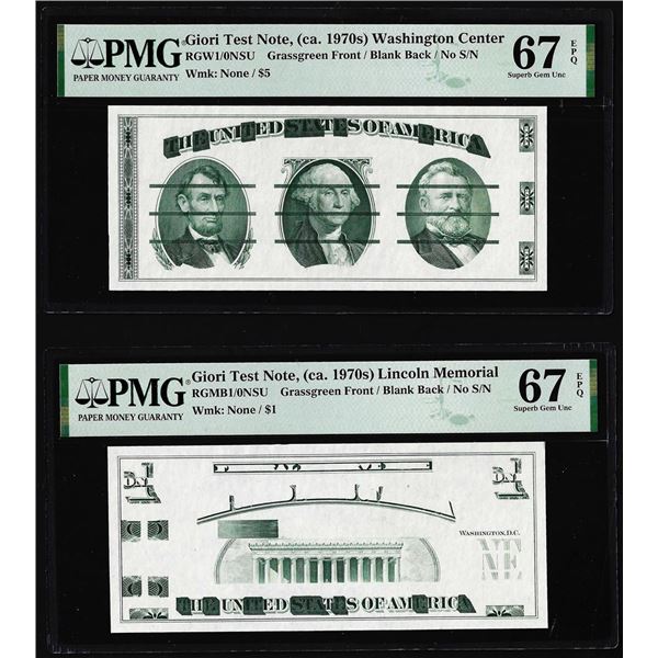 Set of Giori Test Note Washington & Lincoln Memorial PMG Superb Gem Unc 67EPQ