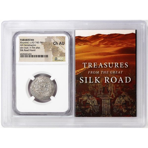 Tabaristan 740-761 c.AD AR Hemidrachm Silk Road Ancient Coin NGC Ch AU Story Box
