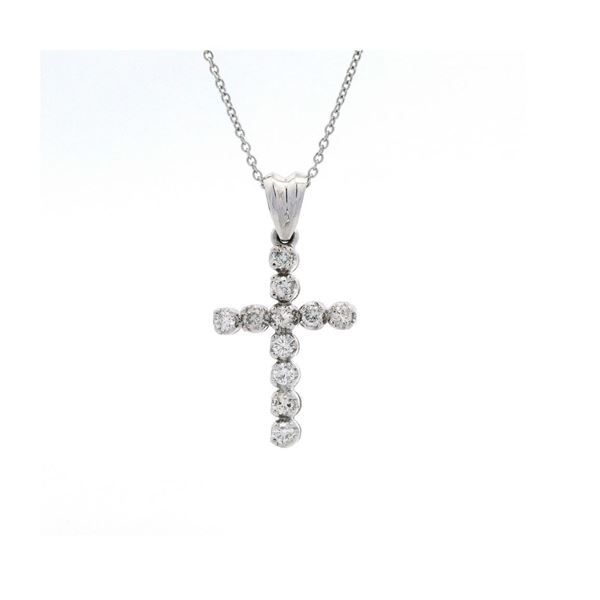 14KT White Gold 0.52 ctw Diamond Cross Pendant with Chain