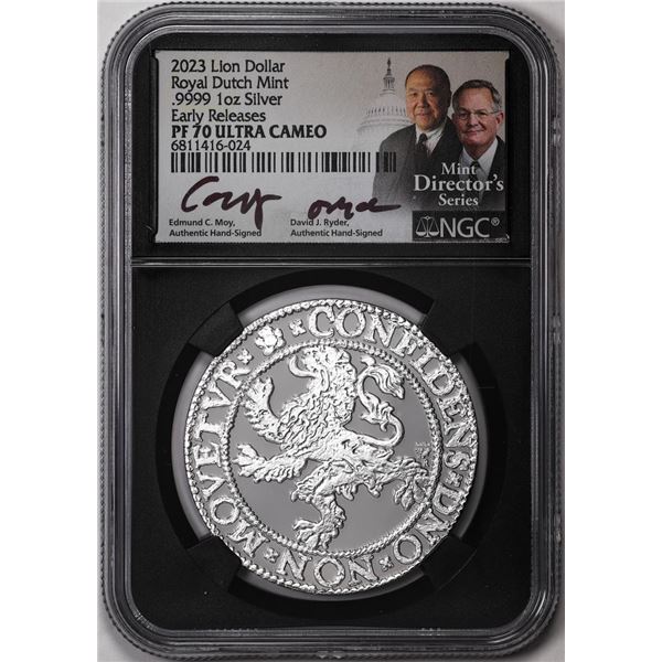 2023 Netherlands Proof Lion Dollar Silver Coin NGC PF70 Ultra Cameo Moy Signature