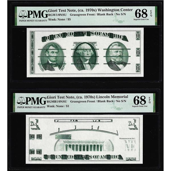Set of Giori Test Note Washington & Lincoln Memorial PMG Superb Gem Unc 68EPQ