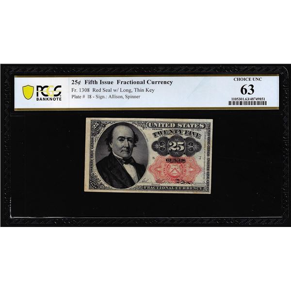 1874 Fifth Issue 25 Cents Fractional Currency Note Fr.1308 PCGS Choice Unc 63