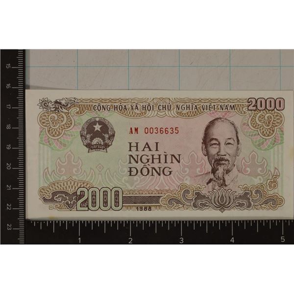 1988 VIETNAM 2000 DONG CRISP UNC COLORIZED BILL