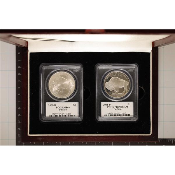 2001-P & D US SILVER BUFFALO $1 BOTH PCGS, THE