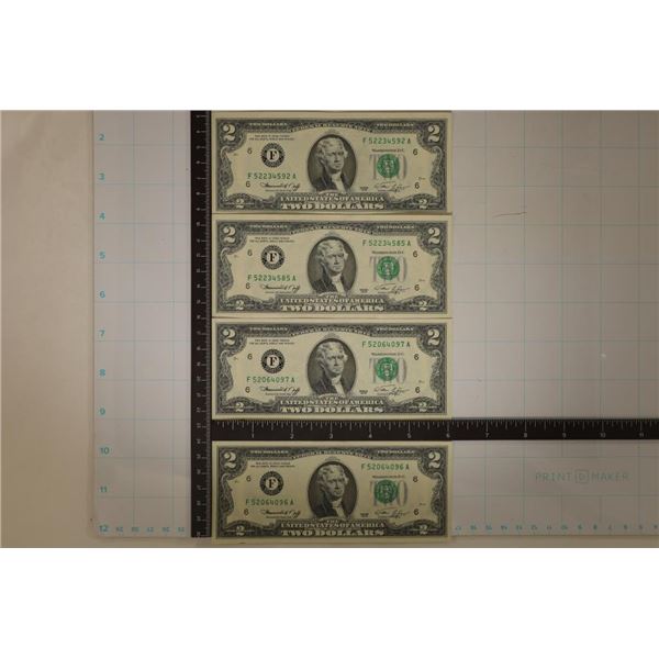 4-1976 US $2 FRN'S CRISP UNC 2 HAVE CONSECUTIVE