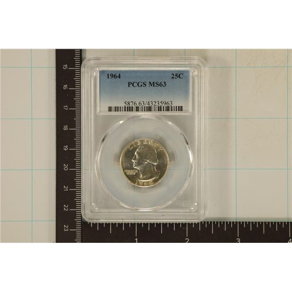 1964 WASHINGTON SILVER QUARTER PCGS MS63
