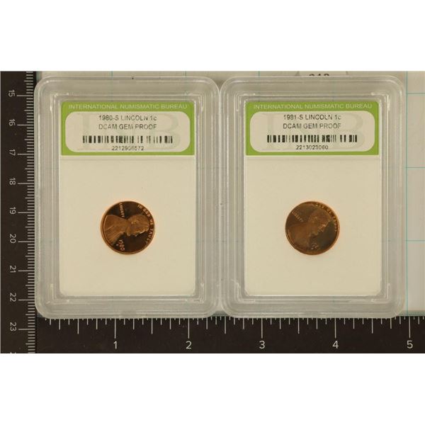 2 LINCOLN CENTS: 1980-S & 1981-S  BOTH GEM PF DCAM