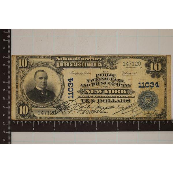SERIES 1902-1917 US $10 NATIONAL CURRENCY NEW YORK