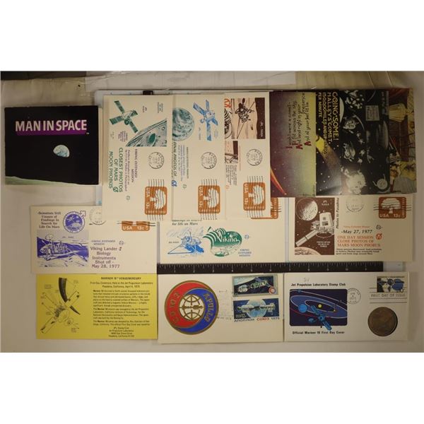 13 PIECES OF US SPACE MEMORABILIA: 8 FDC'S ONE
