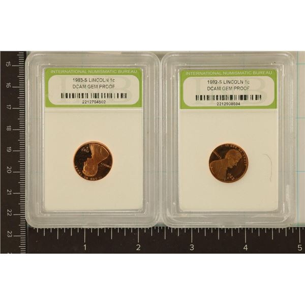 2 SLABBED COINS: 1982-S & 1983-S LINCOLN CENTS: