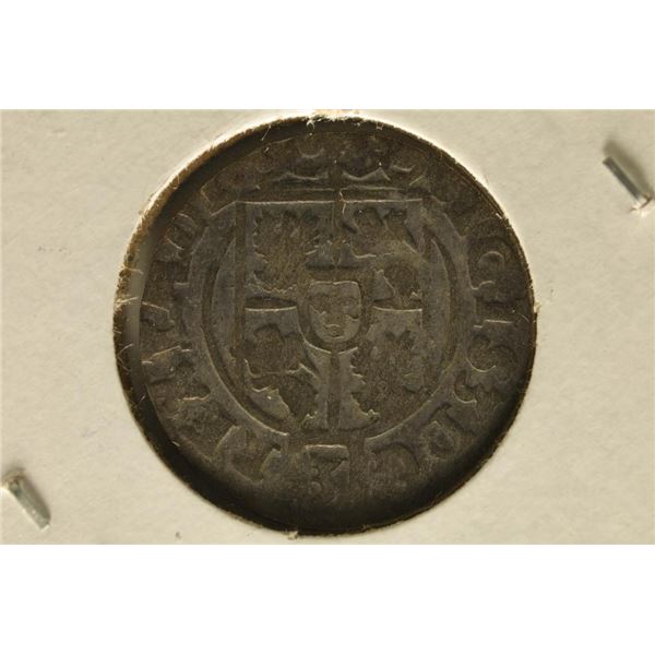 1600'S HAND HAMMERED POLAND SILVER 1/24TH TALER