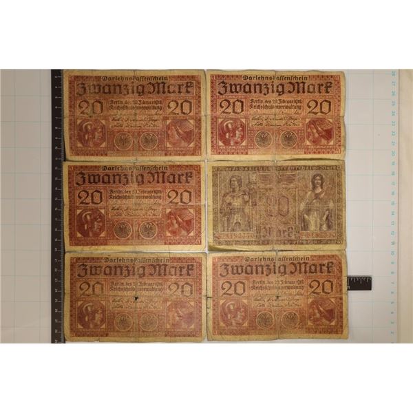 6-1918 GERMAN 20 MARK BILLS, TOUGHER  SHAPE
