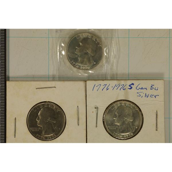 3-1976 BICENTENNIAL US QUARTERS: 2 SILVER BU AND