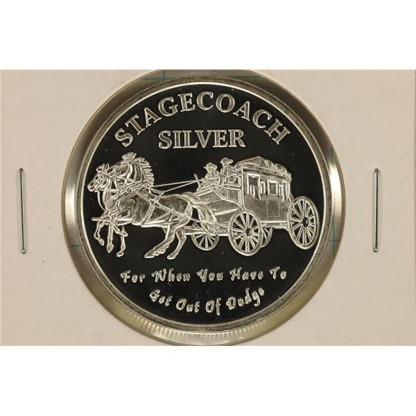 1 TROY OZ .999 FINE SILVER PF ROUND STAGECOACH