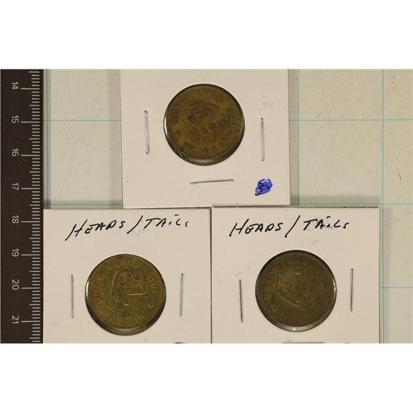 3-ADULT THEMED METAL HEADS / TAILS FLIPPER TOKENS