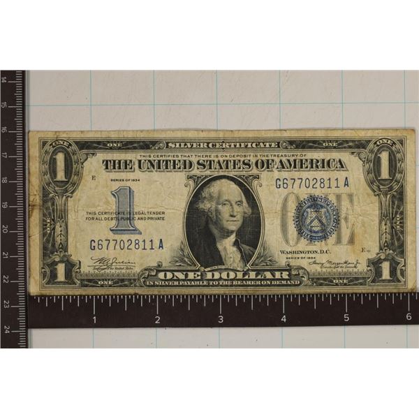 1934 US FUNNY BACK $1 SILVER CERTIFICATE