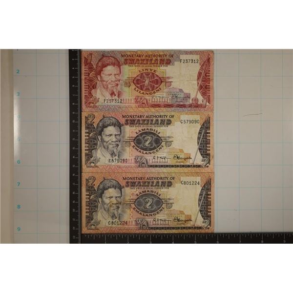 3-SWAZILAND BILLS: 1 LILANGENI & 2-2 LILANGENIS