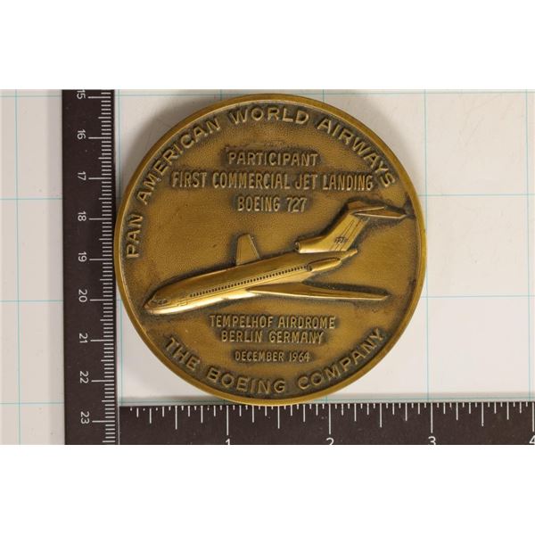 4.7 OUNCE BOEING COMPANY 1964 BRASS MEDAL, PAN-