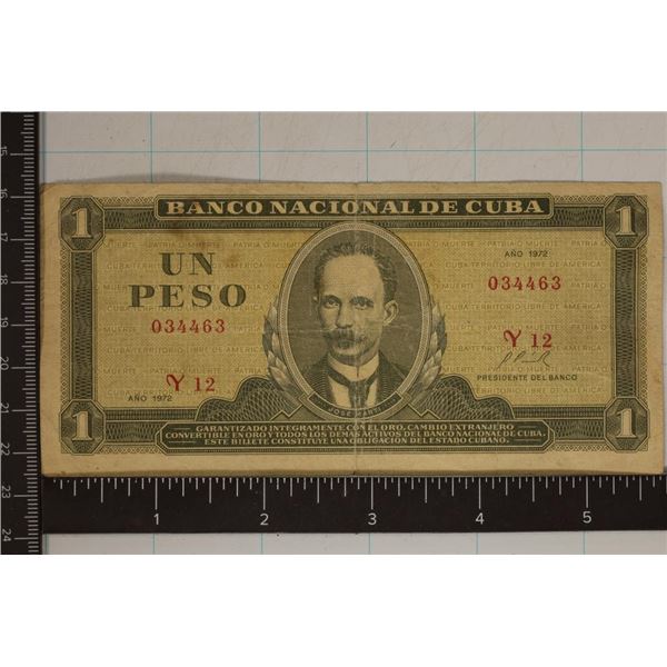 1972 CUBA 1 PESO BILL "JOSE MARTI"