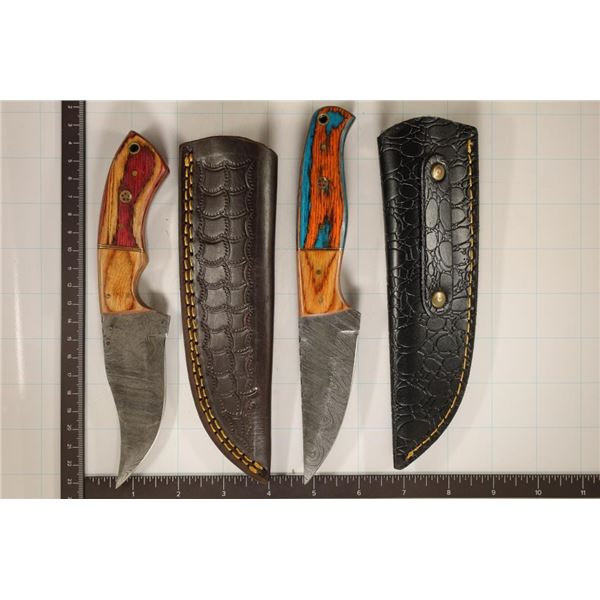 2-DAMASCUS STEEL HUNTING KNIVES: 8.25" AND 7.25"
