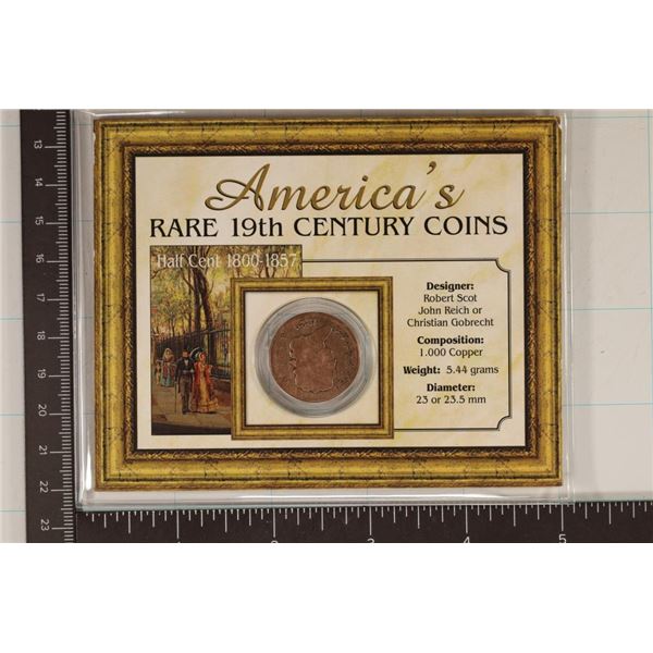 1829 US HALF CENT VERY GOOD IN NICE CARD AND