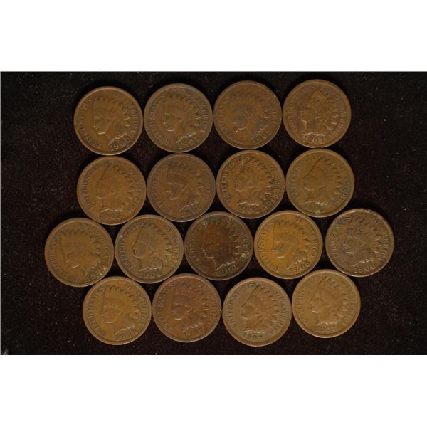 17 ASSORTED INDIAN HEAD CENTS-1900-1907