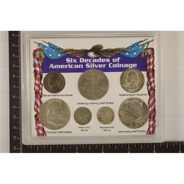 6 DECADES OF AMERICAN SILVER COINAGE SET CONTAINS:
