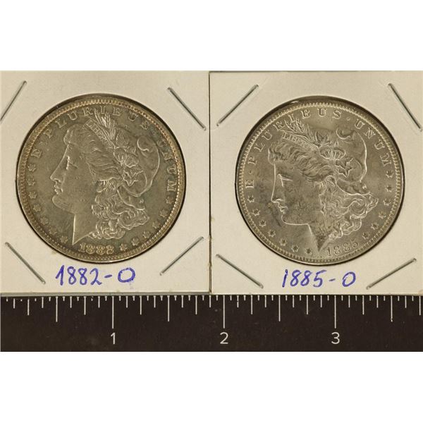 1882-O AU & 1885-O UNC MORGAN SILVER DOLLARS