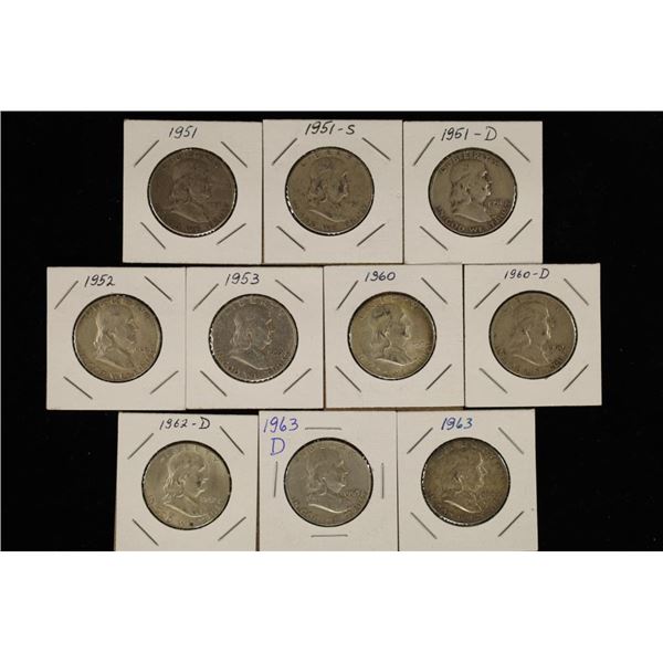 10-90% SILVER FRANKLIN HALF DOLLARS: 1951-P/D/S,