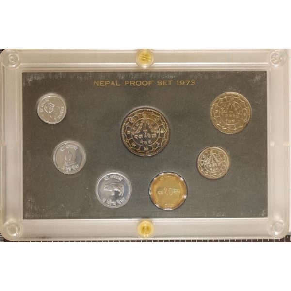 1973 NEPAL 7 COIN PROOF SET IN HARD PLASTIC HOLDER