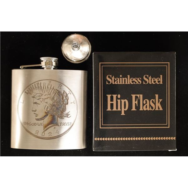6 OZ. STAINLESS STEEL HIP FLASK WITH ENGRAVED