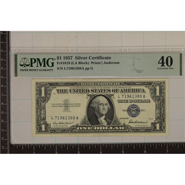 1957 US $1 SILVER CERTIFICATE PMG EXTRA FINE 40