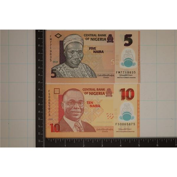 2-BANK OF NIGERIA CU POLYMER BILLS: 5 & 10 NAIRA