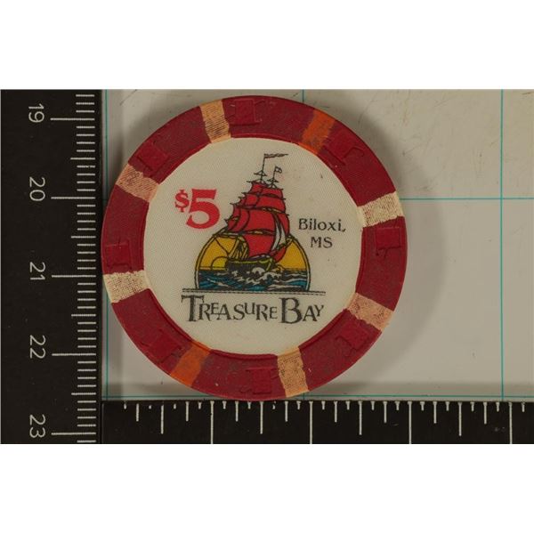 $5 TREASURE BAY CASINO CHIP BILOXI, MISSISSIPPI