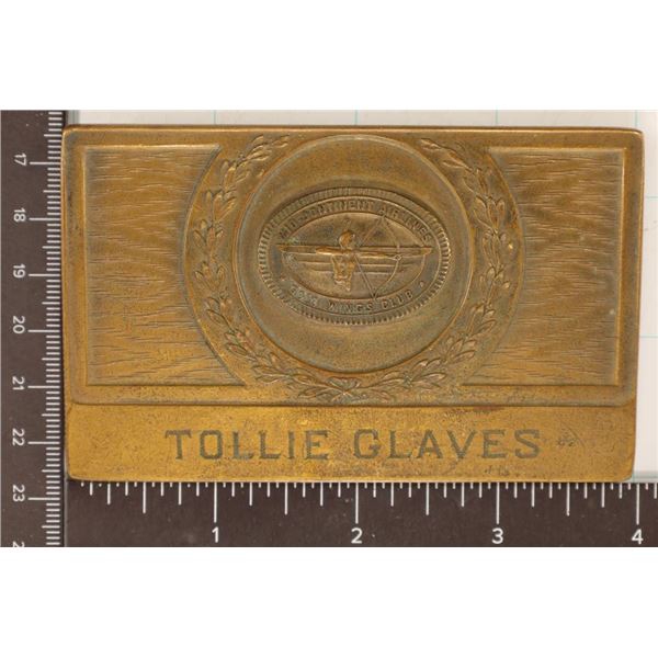 9.6 OUNCE BRASS MID-CONTINENT AIRLINES GOLDWING