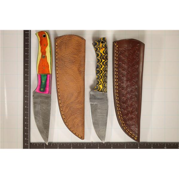 2-DAMASCUS STEEL HUNTING KNIVES: 7.75" & 8.25"