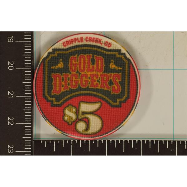 $5 GOLD DIGGERS CASINO CHIP CRIPPLE CREEK COLORADO