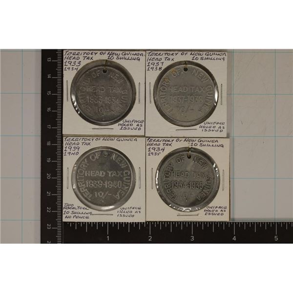 4-TERRITORY OF NEW GUINEA 1930'S HEAD TAX TOKENS