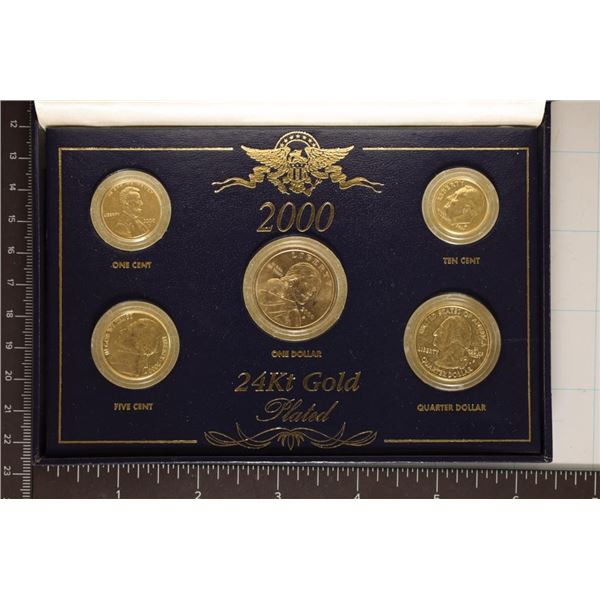 2000 US 24KT GOLD PLATED COIN SET: CENT, NICKEL,