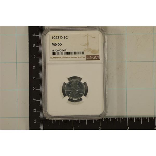 1943-D LINCOLN STEEL WAR CENT NGC MS65