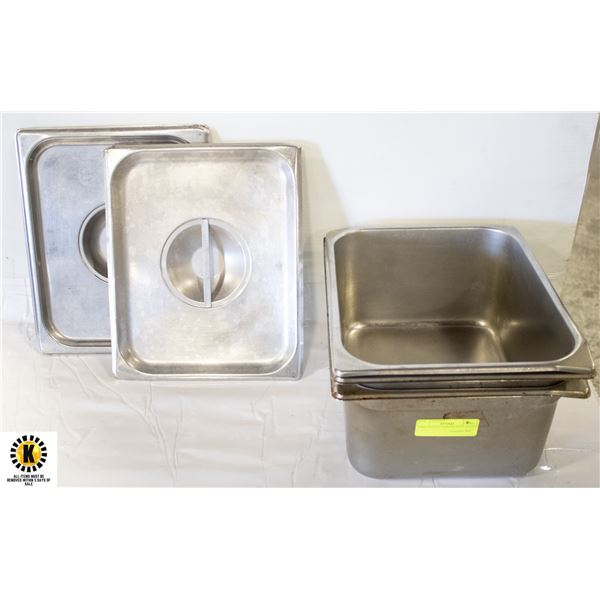 3 HALF SIZED CHAFING PANS W/LIDS