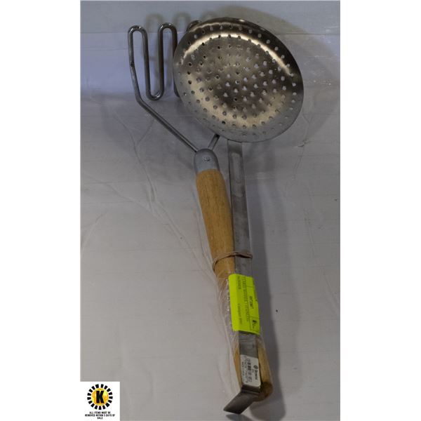 1 LARGE MASHER, 1 STAINLESS SKIMMER