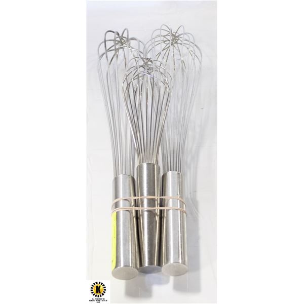 3 ASSORTED STEEL WHISKS