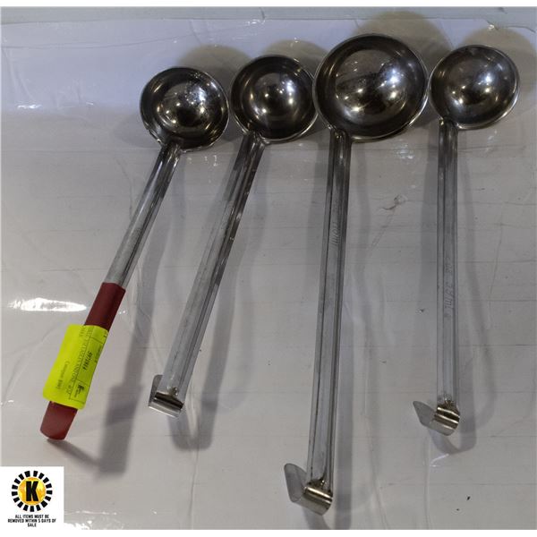 THREE  2OZ LADLES AND ONE  4OZ LADLE