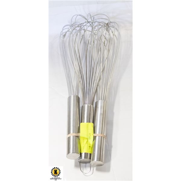 3 ASSORTED STEEL WHISKS
