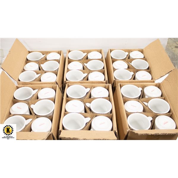 NEW CASE OF 3 DOZ 8OZ RED LOGO CAFE MUGS