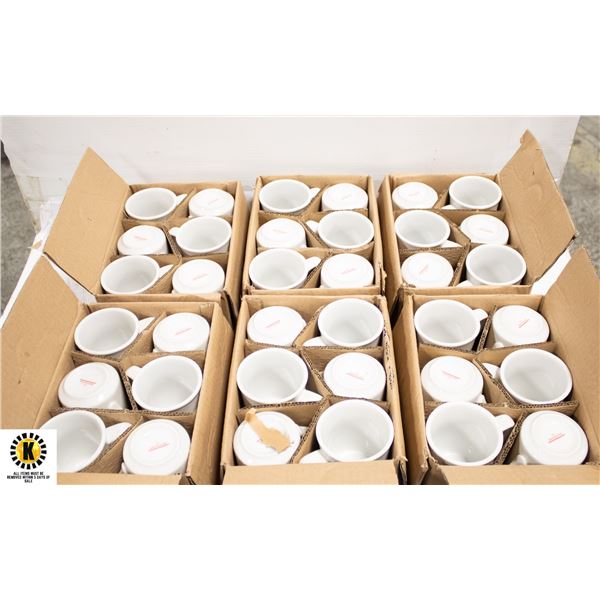 NEW CASE OF 3 DOZ 8OZ RED LOGO CAFE MUGS