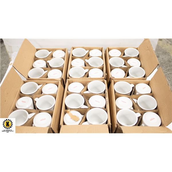 NEW CASE OF 3 DOZ 8OZ RED LOGO CAFE MUGS