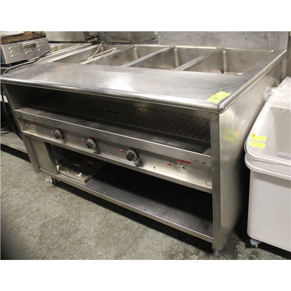 4 WELL ST. STEEL STEAM TABLE W/ UNDERMOUNT STORAGE