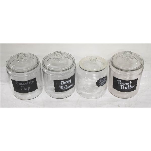 BOX OF 4 SMALL GLASS CONTAINERS